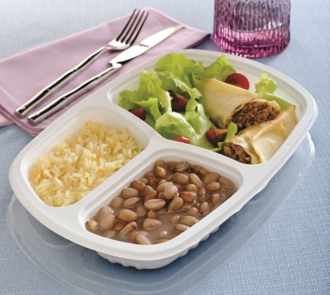 GALV - G331 BANDEJA 850ML C/03 DIVISORIAS BRANCA PP - CX.100UN