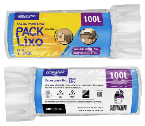 PACK LIXO 100 LITROS AZUL 75X105 RL 25 UN