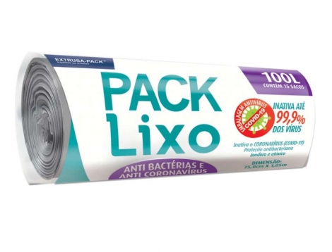 PACK LIXO ANTI COVID 100 LITROS CINZA 75X105 RL 15 UN