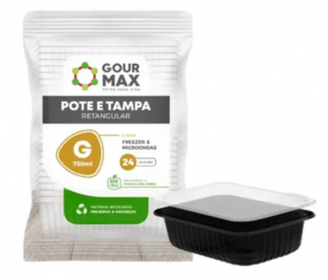 GOURMAX - KIT 750ML RETANGULAR PRETO G - CX.6X24UN
